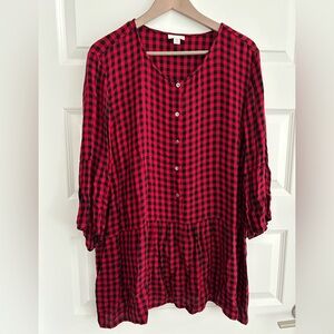 J. Jill Red and Black Checkered Blouse